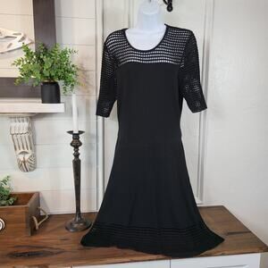 Nanette Lepore nnl Black Mesh trimmed Flare Short Sleeve Dress Size PL #156